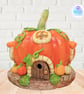 Pumpkin cottage clay fairy house. Fairy house. Pumpkin fairy house. - Image 9