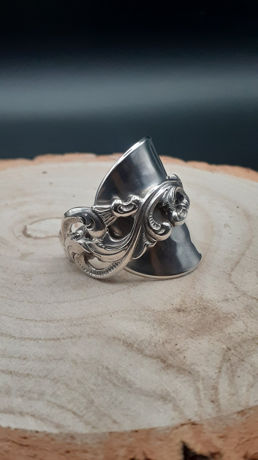Norwegian silver spoon ring Rococo style from Size S