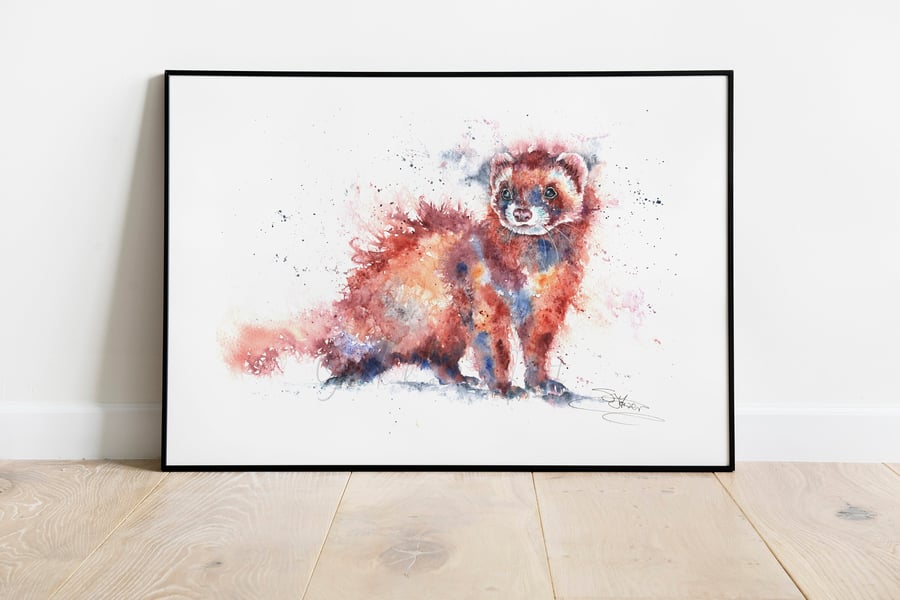 Ferret,Polecat Watercolour, Fine Art Print from an Original Watercolour Painting