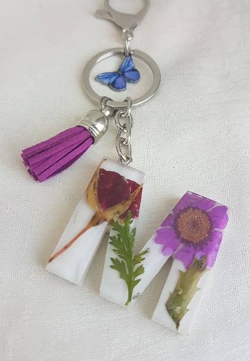 Beautiful Floral Letter M Key Ring - Bag Charm - Folksy