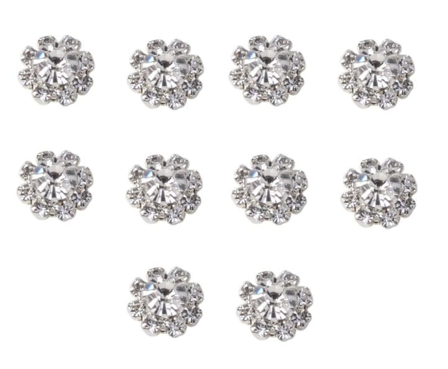 10 x Silver Round Rhinestone Diamante Crystal Embellishment 12mm Flat Back Reall