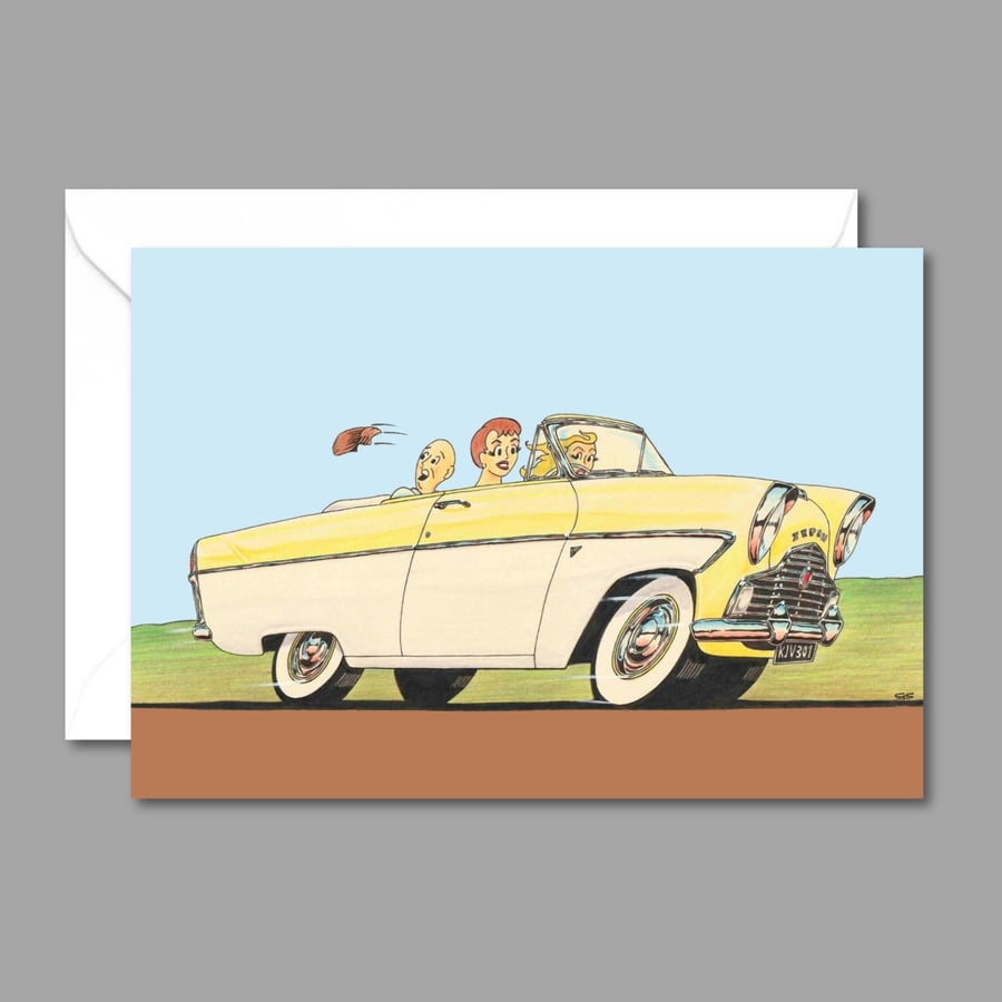 Retro Humour Card: Mid-Century Classic Car - Birthday Greetings Card 