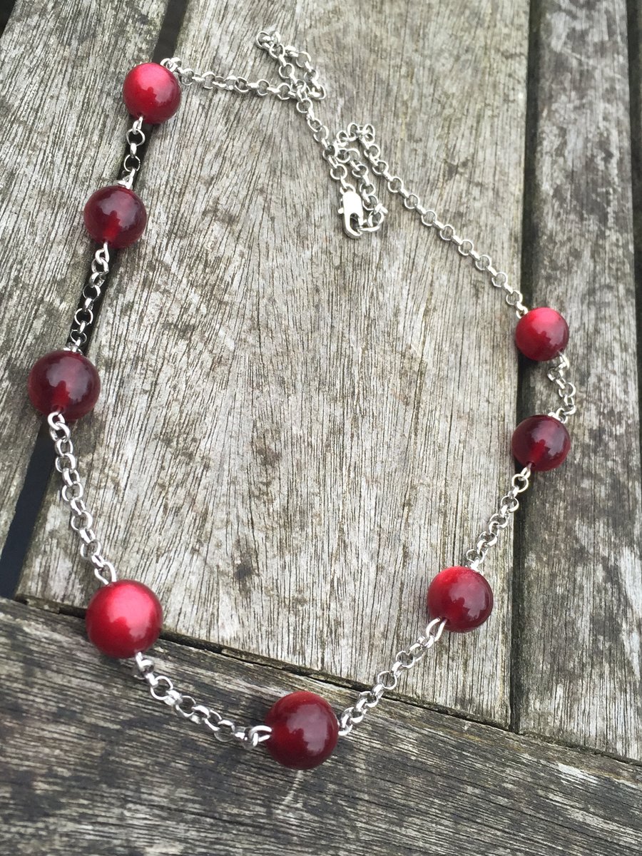 Cherry red bead necklace