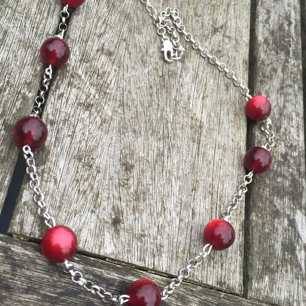 Cherry red bead necklace