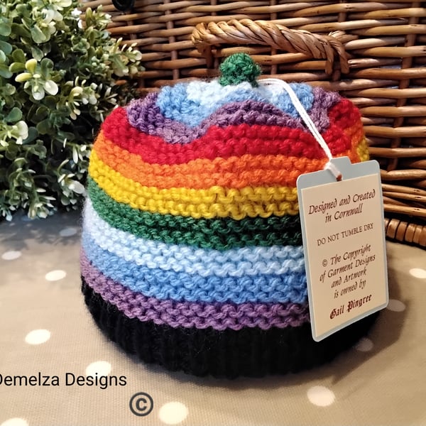 Designer Hand Knitted Baby Rainbow Beanie Hat 0-6 Months size