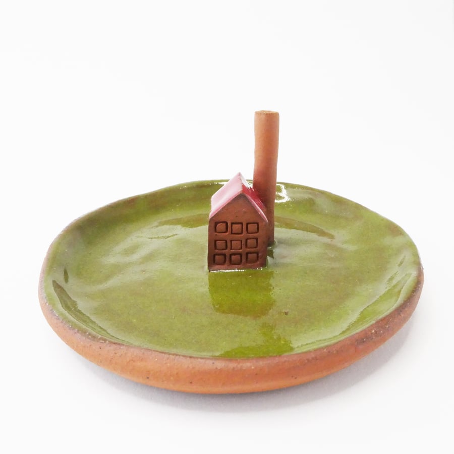Little factory incense holder with a green and red glaze.