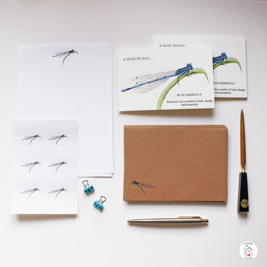 Damselfly Dragonfly Stationery Letter Writing Set Hand Designed By CottageRts