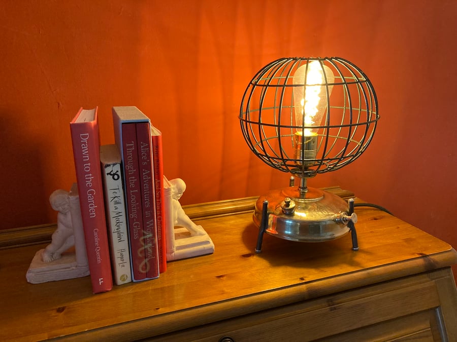 Steampunk Brass Table Lamp, Repurposed Vintage Primus Stove