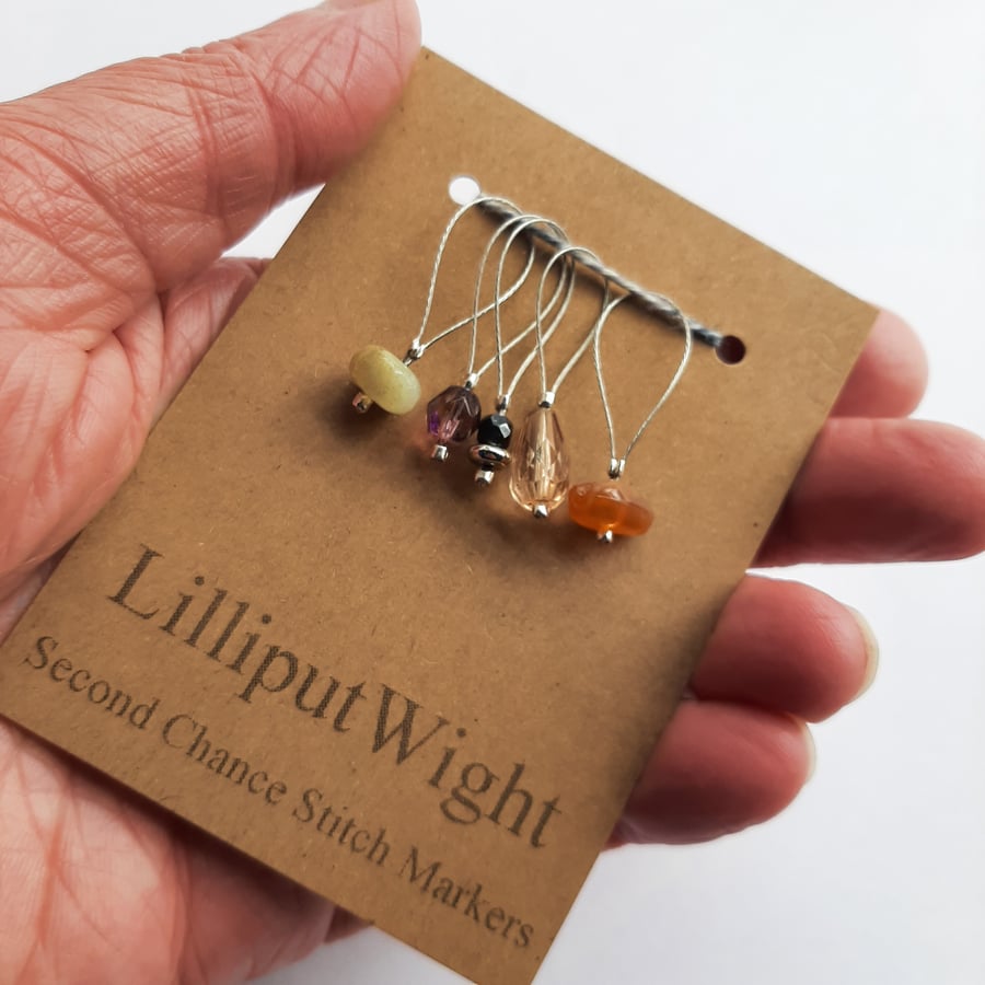 Five recycled jewellery stitch markers