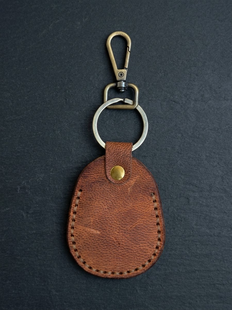 Cognac Tan Full Grain Leather Shield Key Fob Snap Hook Clasp UK