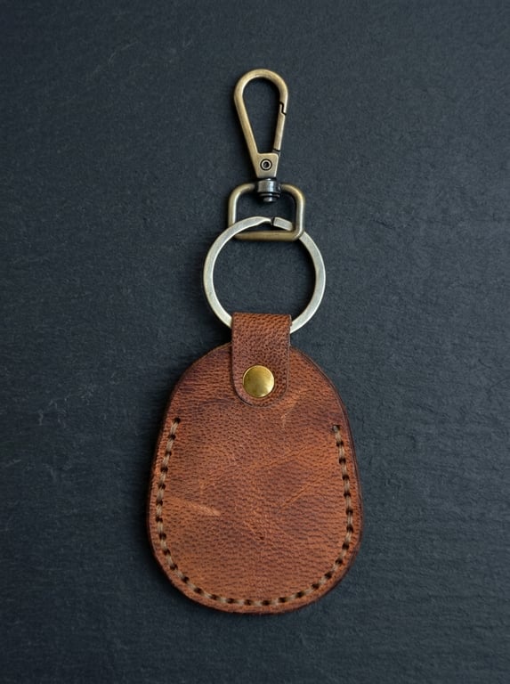 Cognac Tan Full Grain Leather Shield Key Fob Snap Hook Clasp UK