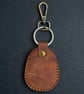 Cognac Tan Full Grain Leather Shield Key Fob Snap Hook Clasp UK