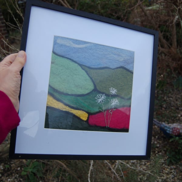 Needle felted picture - Countryside scene.  Available unframed or with a frame. 