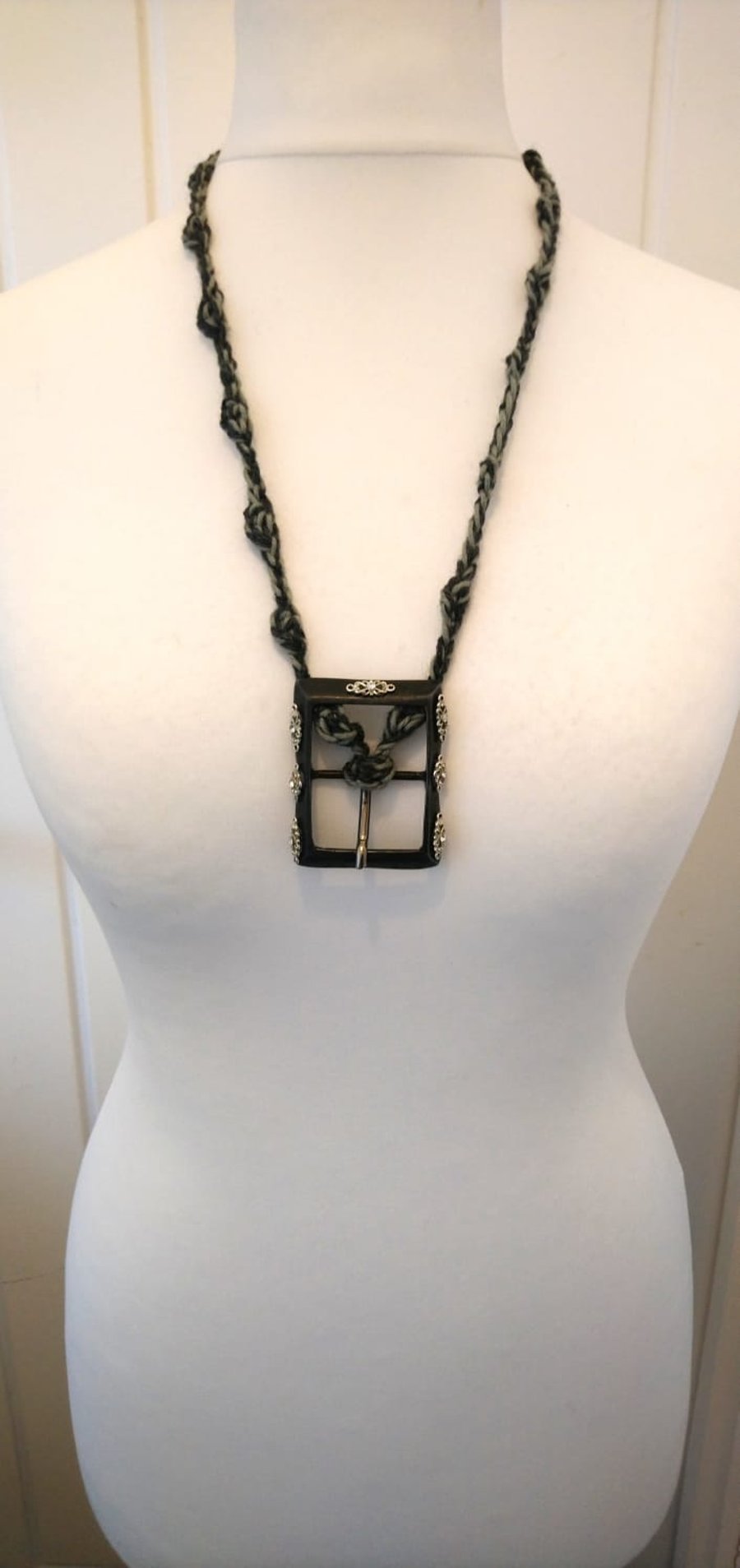 Recycled Metal Buckle Crochet Necklace