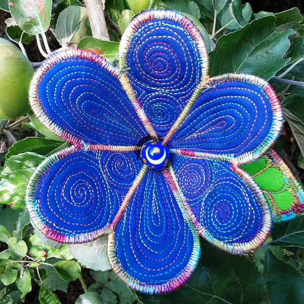 Blue Textile Art Flower