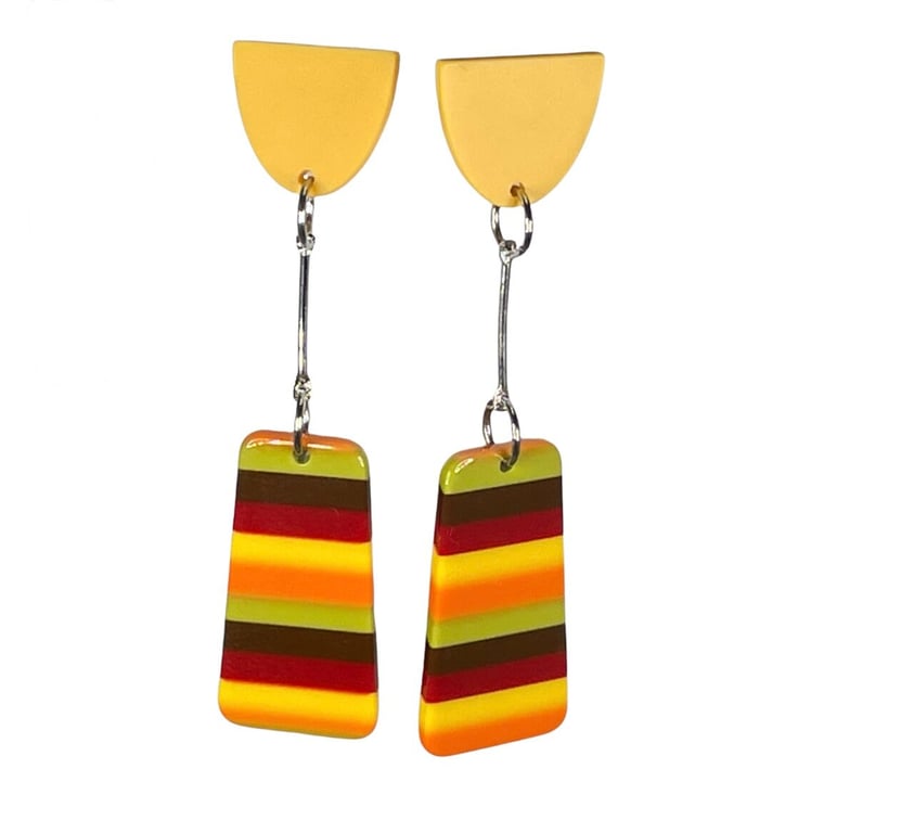 MUSTARD STRIPE EARRINGS seventies retro drop