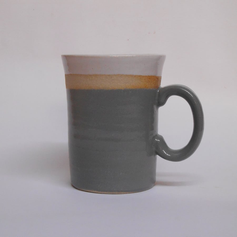 Mug Mid Grey Striped Stoneware Ceramic.