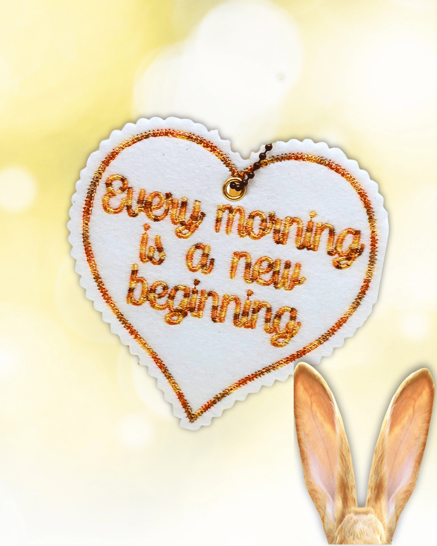 Embroidered Mini Heart Decorations with Inspirational Quote