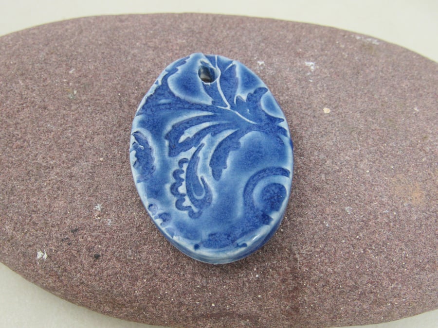 Large Ice Blue Brocade Ceramic Pendant