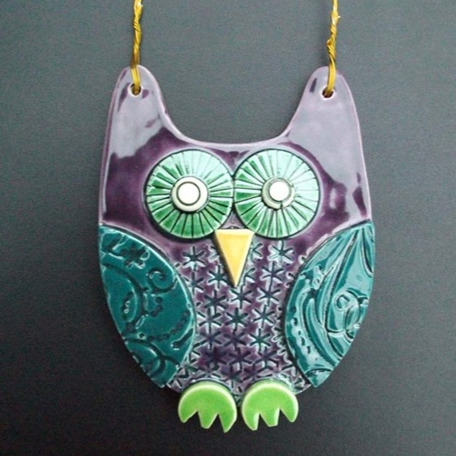 Ceramic owl hanging decoration