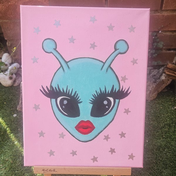 Glamorous Alien Acrylic on Canvas 28 x 36 cms original artwork painting
