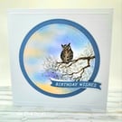 Owl Birthday Card - handcrafted, sunset, birthday wishes