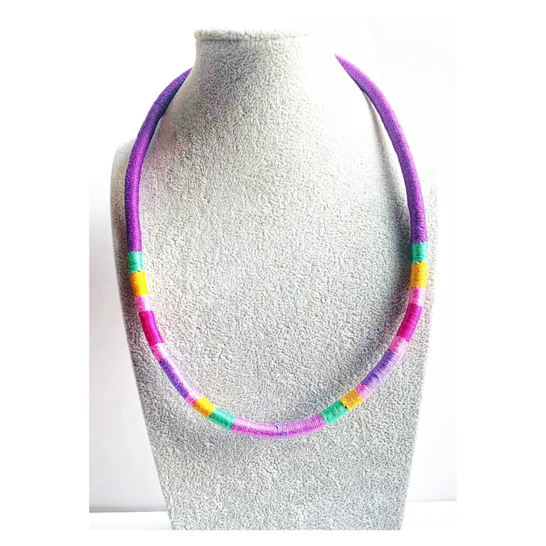 Statement purple wrapped cotton rope necklace, rope jewelry, Christmas Gifts