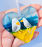 Fused glass heart with seagulls 