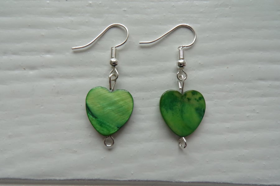 Shell Heart Earrings, Heart Earrings, Shell Earrings, Peridot Heart Earrings