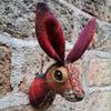 Faux hare head wall mount in Abraham Moon Skye Claret