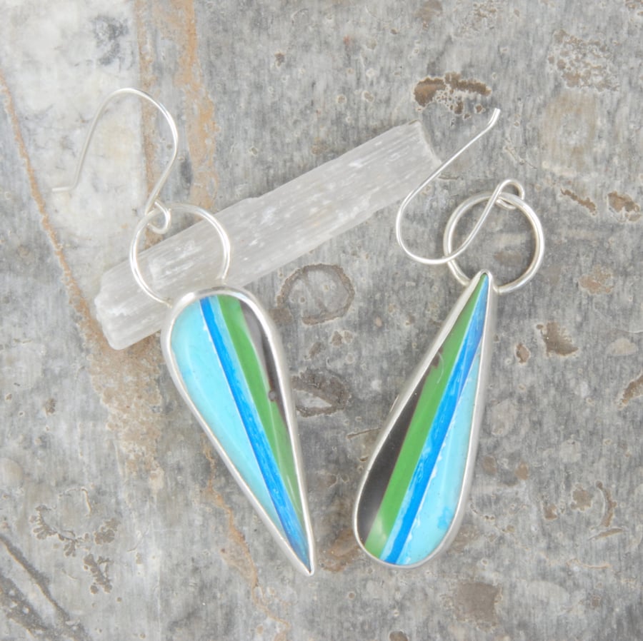Cornish surfite and silver earrings