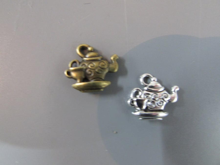 Silver Teapot with cup Tibetan Jewellery Charm x 2