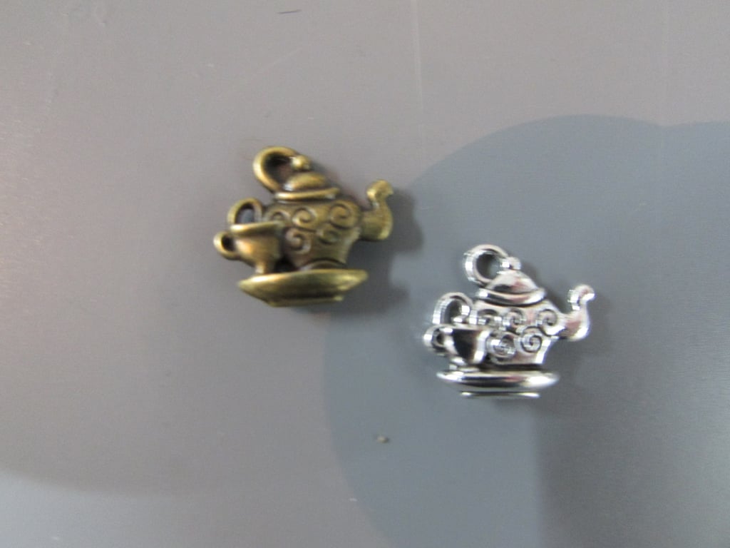 Silver Teapot with cup Tibetan Jewellery Charm x 2