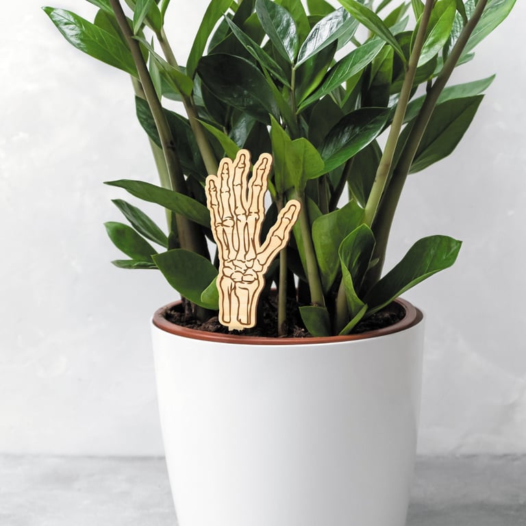 Skeleton Hand Plant Tag - Subtle Fun Wooden Skeleton Hand Plaque Sign Halloween 