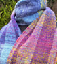 Handwoven Wool & Silk Scarf in Blues, Purple and Gold - Image 3