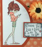 Handmade good luck card - girl with phone - Image 4