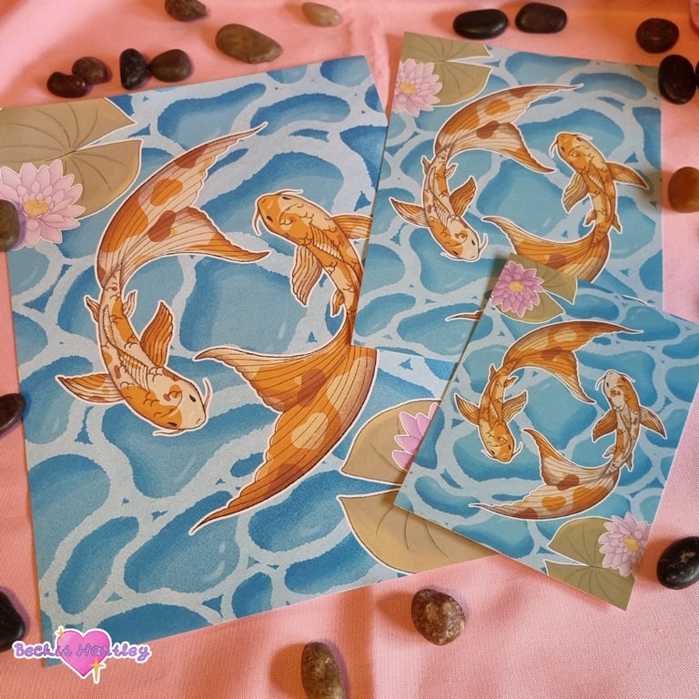 Koi Pond postcard Art Print - Original Illustration - Art Prints