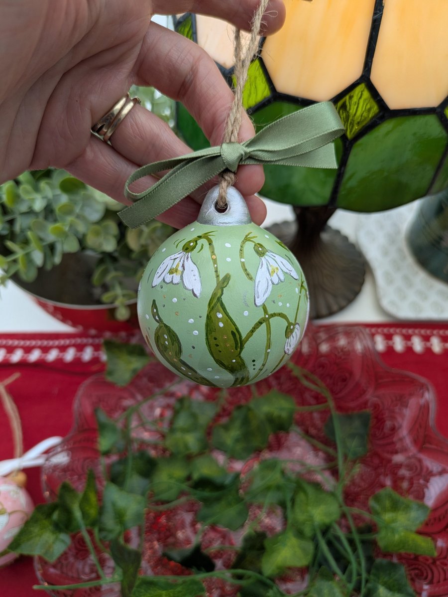 Snowdrop hand-painted ceramic Christmas bauble