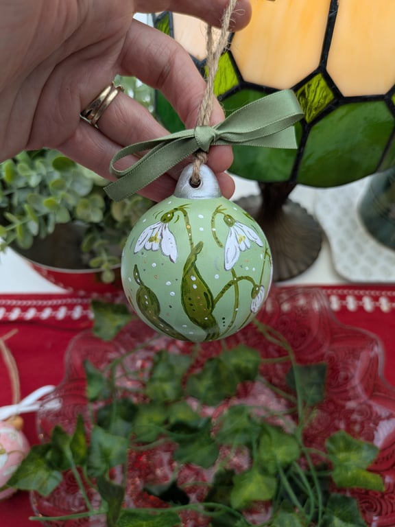 Snowdrop hand-painted ceramic Christmas bauble