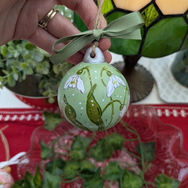 Snowdrop hand-painted ceramic Christmas bauble