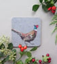 Pheasant coaster, melamine, cork backed - Image 1