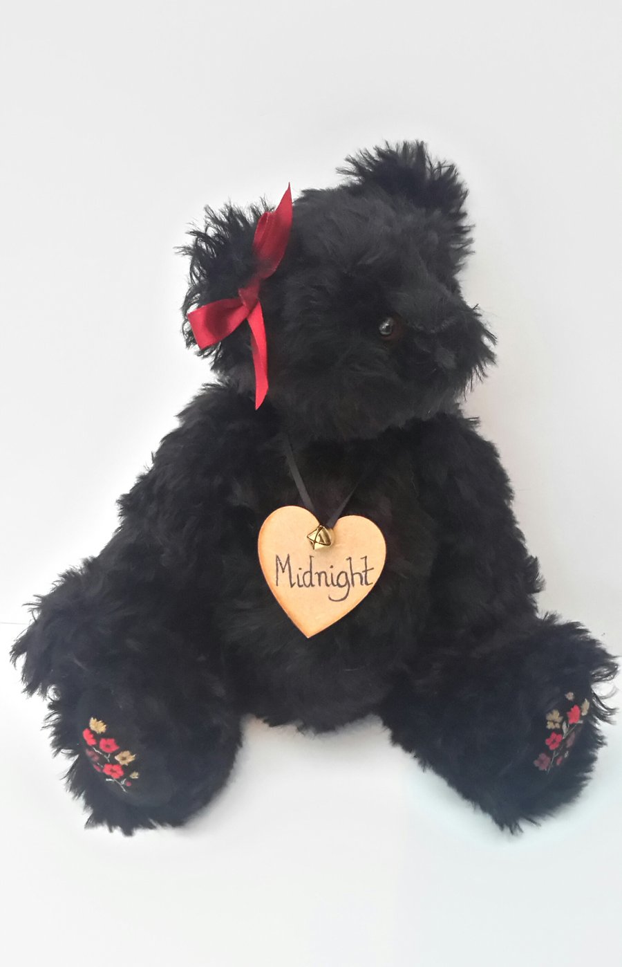 Midnight, Black Mohair Bear with hand embroidery, Collectable Artist Bear, Teddy