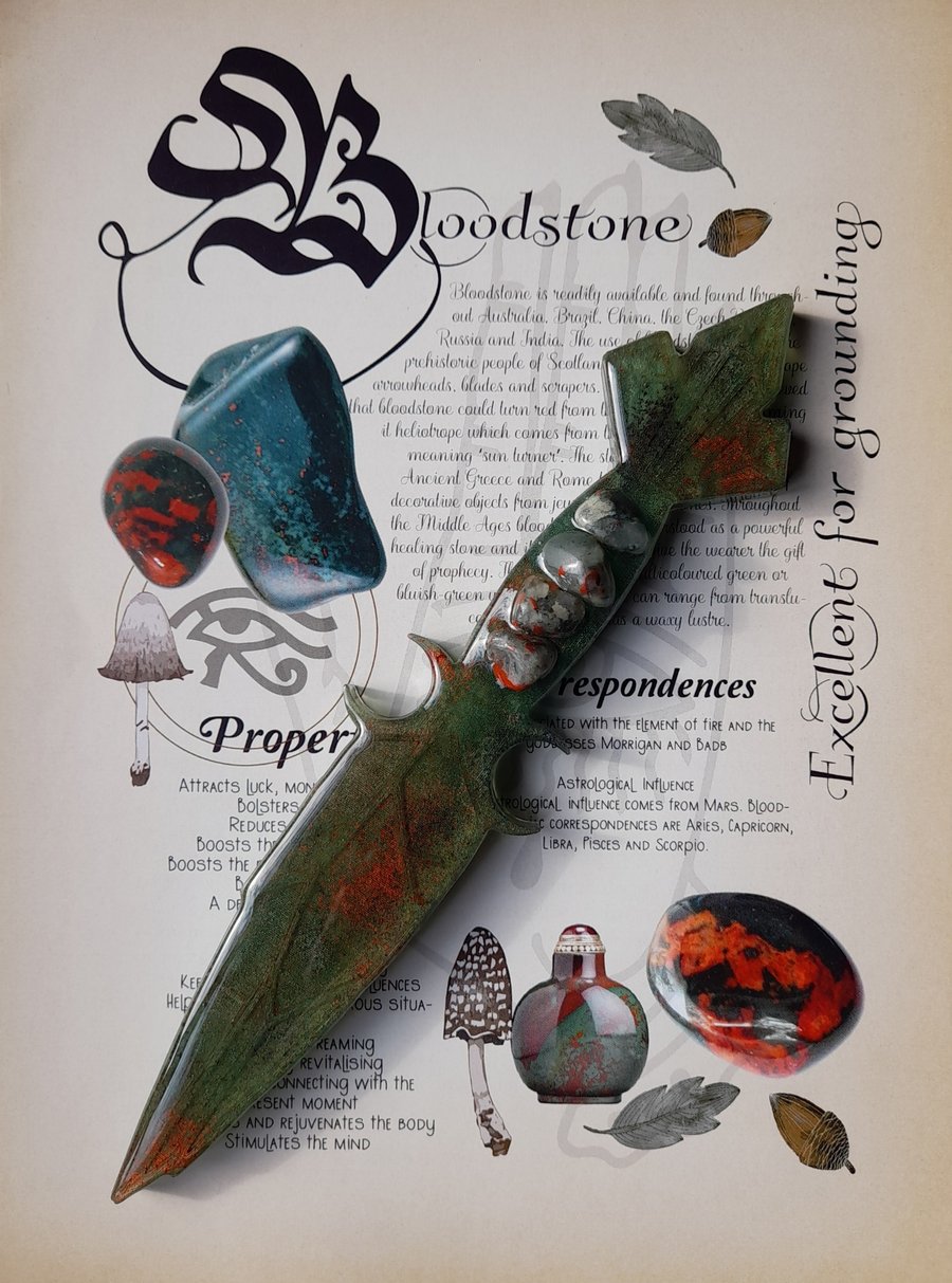 Decorative Symbolic Bloodstone Crystal Resin Athame Dagger