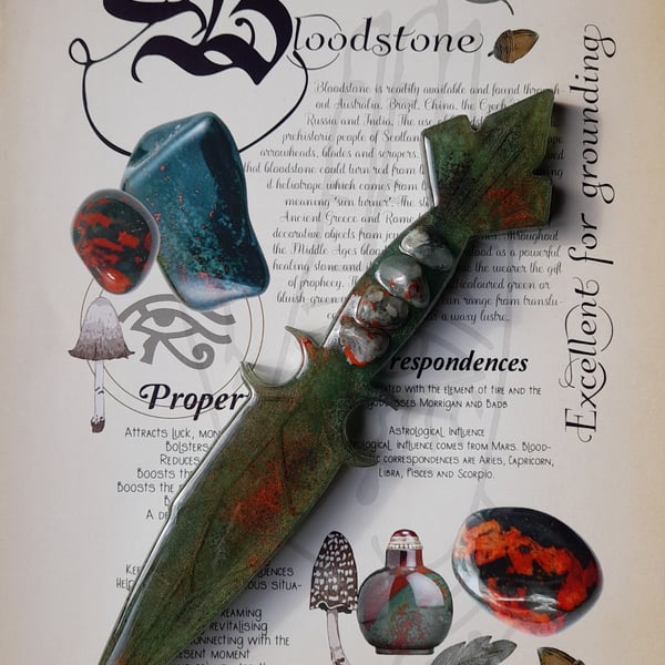 Decorative Symbolic Bloodstone Crystal Resin Athame Dagger