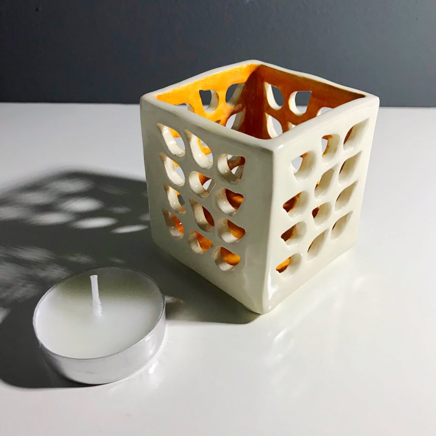 Ceramic square hand built tealight holder