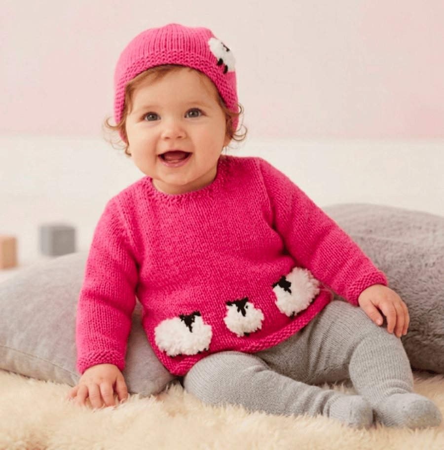 Baby Knitting Pattern for Jumper and matching hat with Sheep.  Digital Pattern