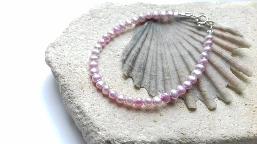 4-6mm Pale Pink Freshwater Pearl Bracelet with Sterling Silver Clasp