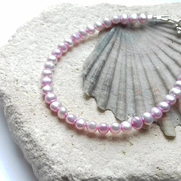 Pink Freshwater Pearl Bracelet with Sterling Silver Clasp