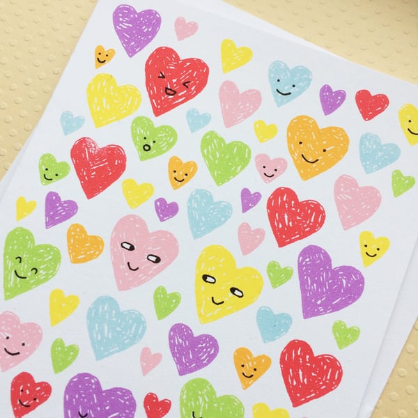 Love Hearts Screenprinted Card