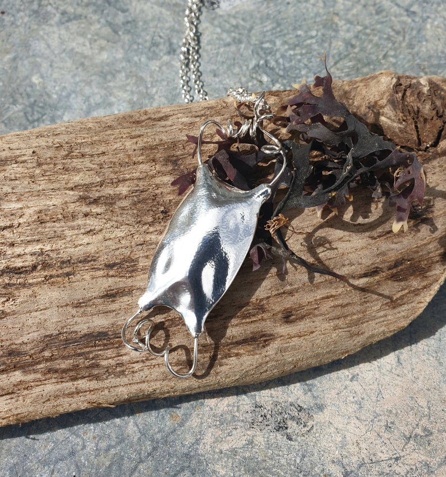Silver Mermaid's Purse, beach find, egg case pendant